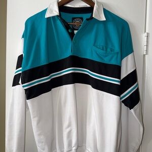Vintage Static International Colorblock Rugby Shirt Large Teal Black White